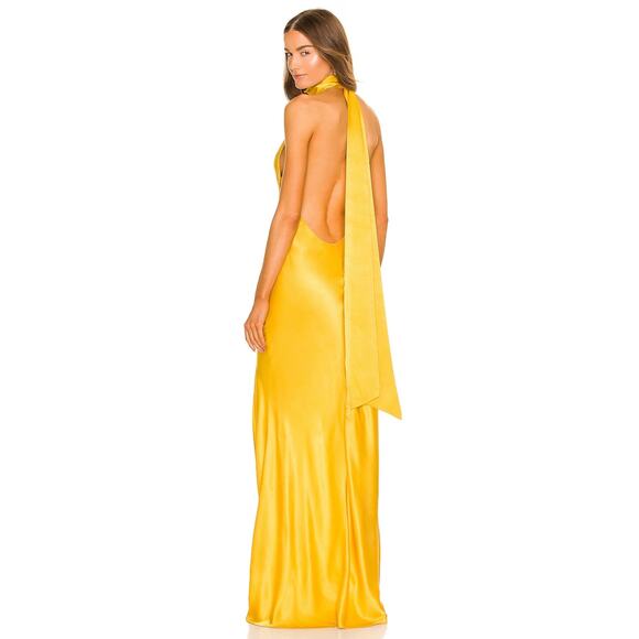 Sau Lee Penelope Halter Gown Maxi Satin Party Formal Gala Holidays Gold Sz 0 - Picture 3 of 13